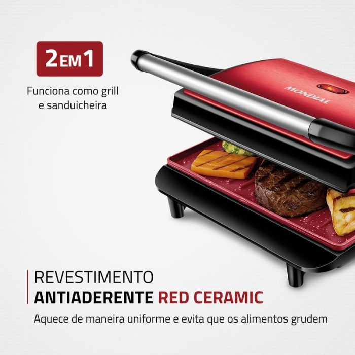 Press Grill Red Ceramic Mondial PG-01-RC - Image 2