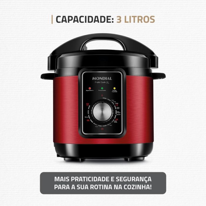 Panela de Pressão Elétrica Pratic Cook 3 L Red Premium I PE-47-3L-RI - Image 2