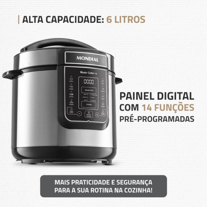 Panela de Pressão Elétrica Digital 6L Mondial Preto/Inox - PE-60-6L-I - Image 2