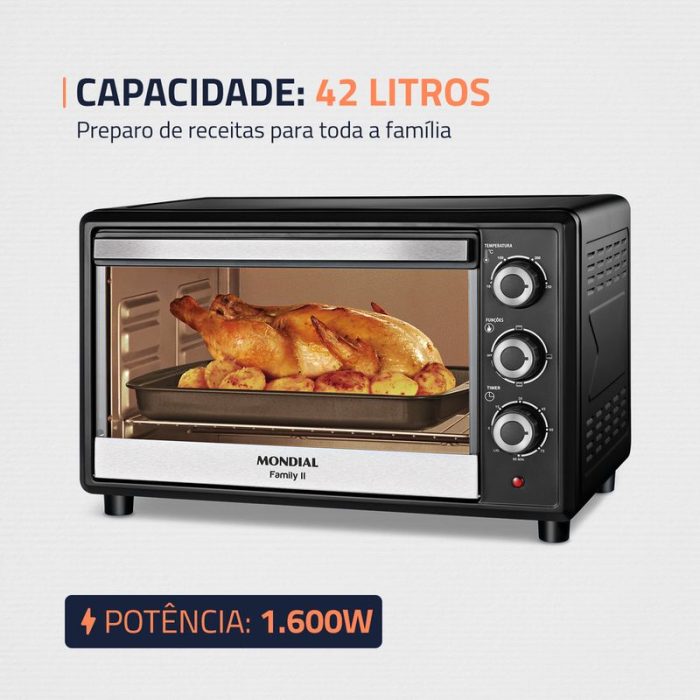 Forno Elétrico 42L Family II Mondial Preto/Inox FR-42 - Image 2