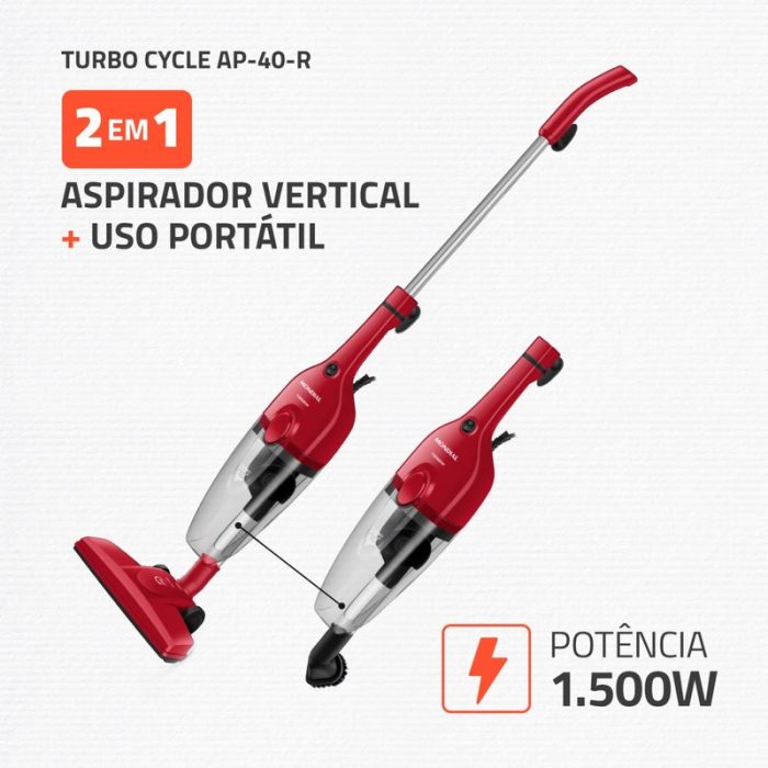 Aspirador de Pó Turbo Cycle Mondial Vermelho/Preto 1500W- AP-40-R - Image 2