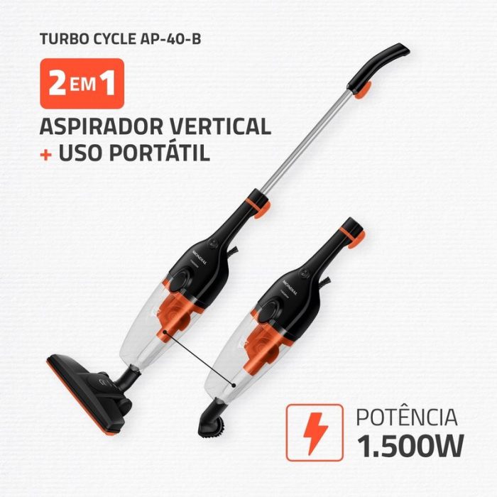 Aspirador de Pó Turbo Cycle Mondial Preto/Laranja 1500W- AP-40-B - Image 2
