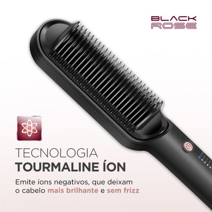 Escova Alisadora Black Rose Mondial Preto/Rose -EA-07 - Image 2