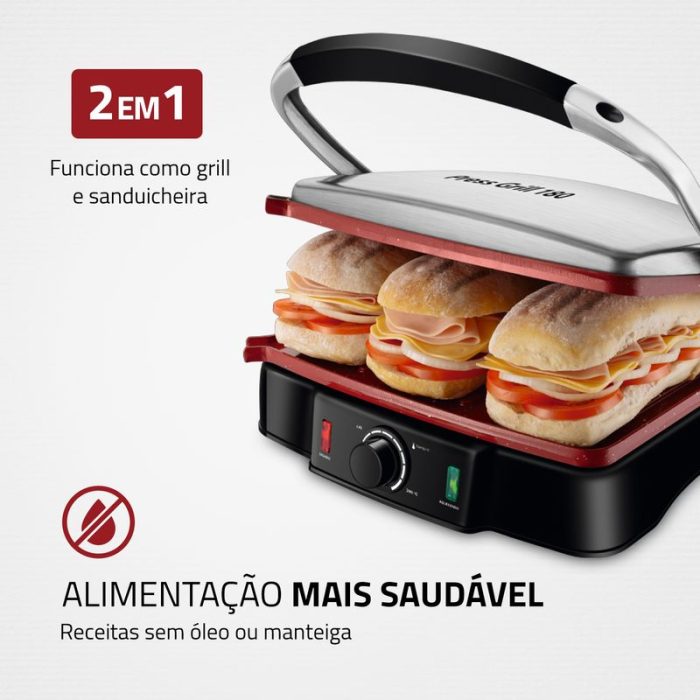 Press Grill Mondial Red Ceramic PG-02 - Image 3
