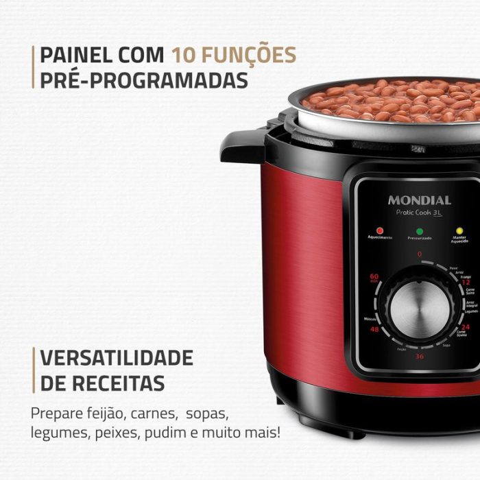 Panela de Pressão Elétrica Pratic Cook 3 L Red Premium I PE-47-3L-RI - Image 3
