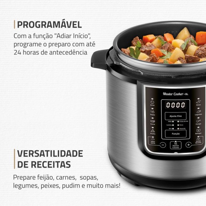 Panela de Pressão Elétrica Digital 6L Mondial Preto/Inox - PE-60-6L-I - Image 3