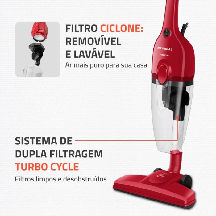 Aspirador de Pó Turbo Cycle Mondial Vermelho/Preto 1500W- AP-40-R - Image 3