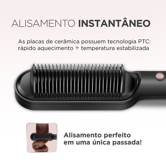 Escova Alisadora Black Rose Mondial Preto/Rose -EA-07 - Image 3