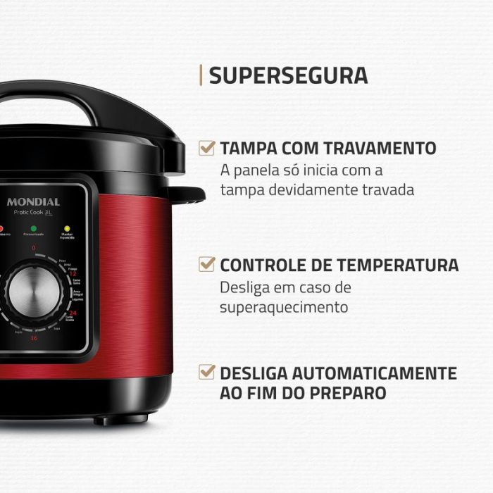 Panela de Pressão Elétrica Pratic Cook 3 L Red Premium I PE-47-3L-RI - Image 4
