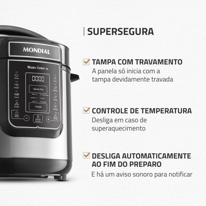 Panela de Pressão Elétrica Digital 6L Mondial Preto/Inox - PE-60-6L-I - Image 4