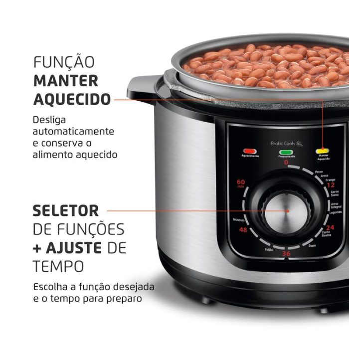 Panela de Pressão Elétrica Pratic Cook 5 L Premium I PE-48-5L-I - Image 4