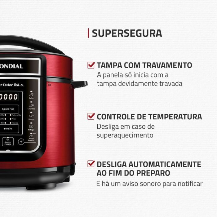 Panela de Pressão Elétrica Mondial Master Cooker Red PE-39 - Image 4