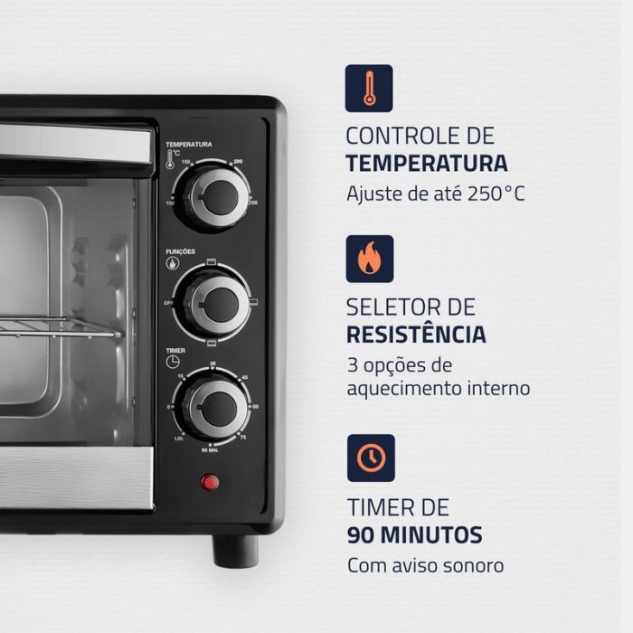 Forno Elétrico 42L Family II Mondial Preto/Inox FR-42 - Image 4