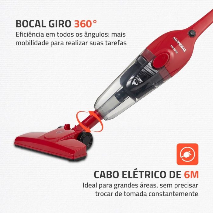 Aspirador de Pó Turbo Cycle Mondial Vermelho/Preto 1500W- AP-40-R - Image 4