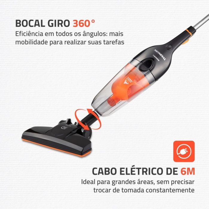 Aspirador de Pó Turbo Cycle Mondial Preto/Laranja 1500W- AP-40-B - Image 4