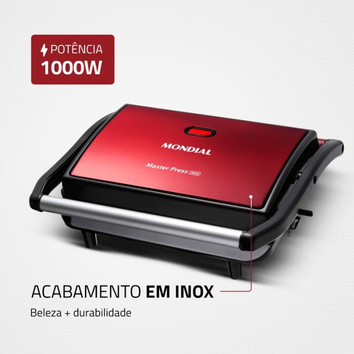 Press Grill Red Ceramic Mondial PG-01-RC - Image 5
