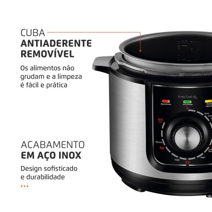 Panela de Pressão Elétrica Pratic Cook 5 L Premium I PE-48-5L-I - Image 5