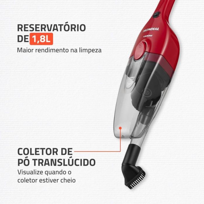 Aspirador de Pó Turbo Cycle Mondial Vermelho/Preto 1500W- AP-40-R - Image 5