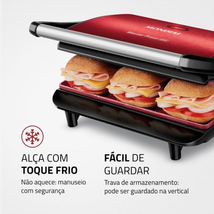 Press Grill Red Ceramic Mondial PG-01-RC - Image 6