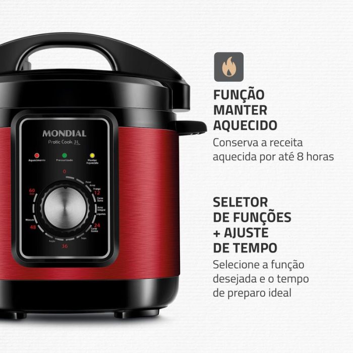 Panela de Pressão Elétrica Pratic Cook 3 L Red Premium I PE-47-3L-RI - Image 6