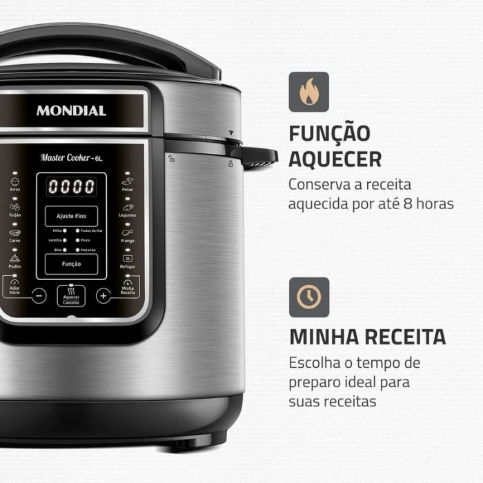 Panela de Pressão Elétrica Digital 6L Mondial Preto/Inox - PE-60-6L-I - Image 6