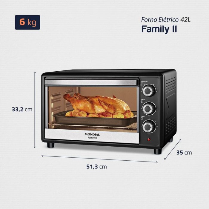 Forno Elétrico 42L Family II Mondial Preto/Inox FR-42 - Image 6