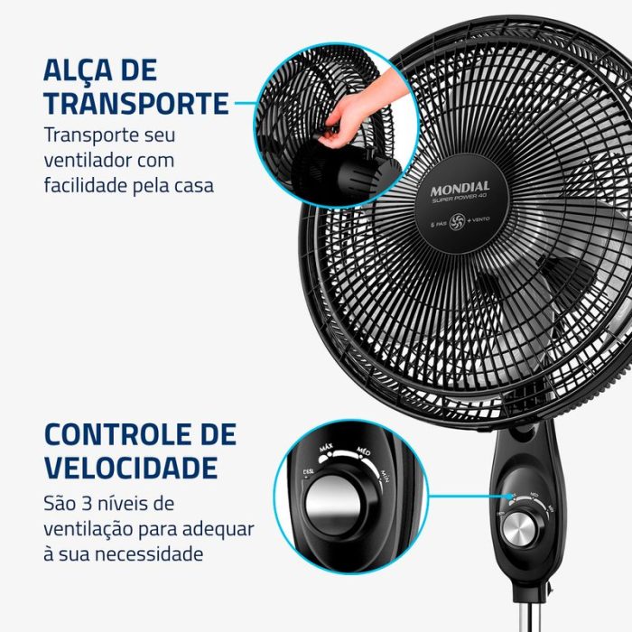 Ventilador Coluna 40cm Super Power Mondial- VSP-40C-NB - Image 6