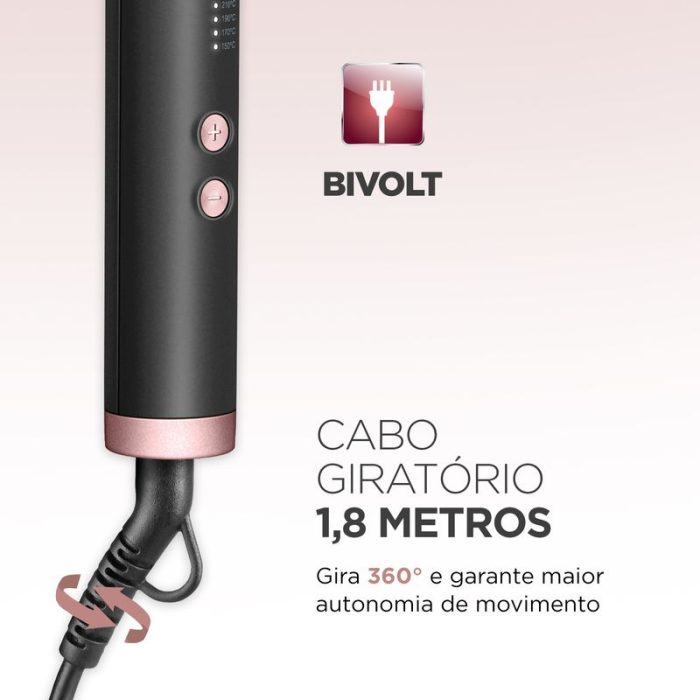 Escova Alisadora Black Rose Mondial Preto/Rose -EA-07 - Image 6
