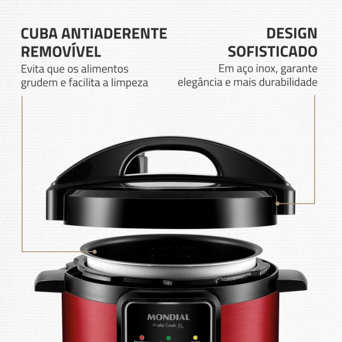 Panela de Pressão Elétrica Pratic Cook 3 L Red Premium I PE-47-3L-RI - Image 7