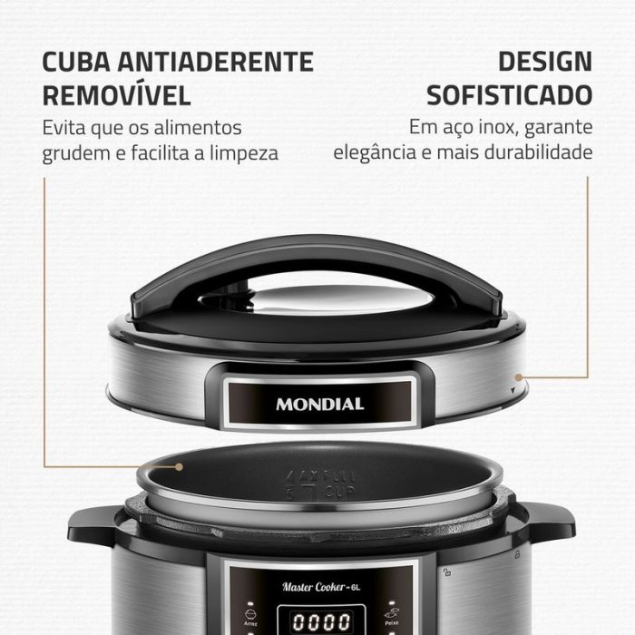 Panela de Pressão Elétrica Digital 6L Mondial Preto/Inox - PE-60-6L-I - Image 7
