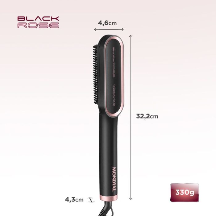 Escova Alisadora Black Rose Mondial Preto/Rose -EA-07 - Image 7