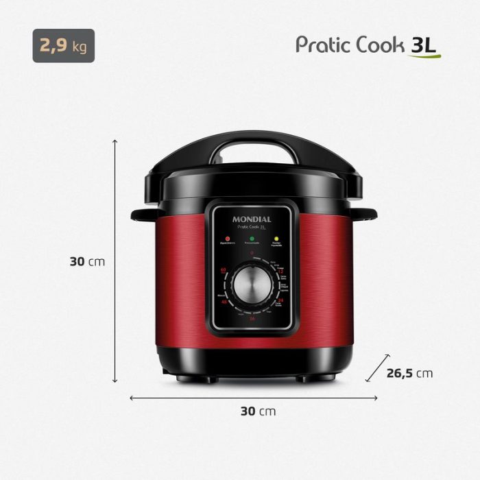 Panela de Pressão Elétrica Pratic Cook 3 L Red Premium I PE-47-3L-RI - Image 9