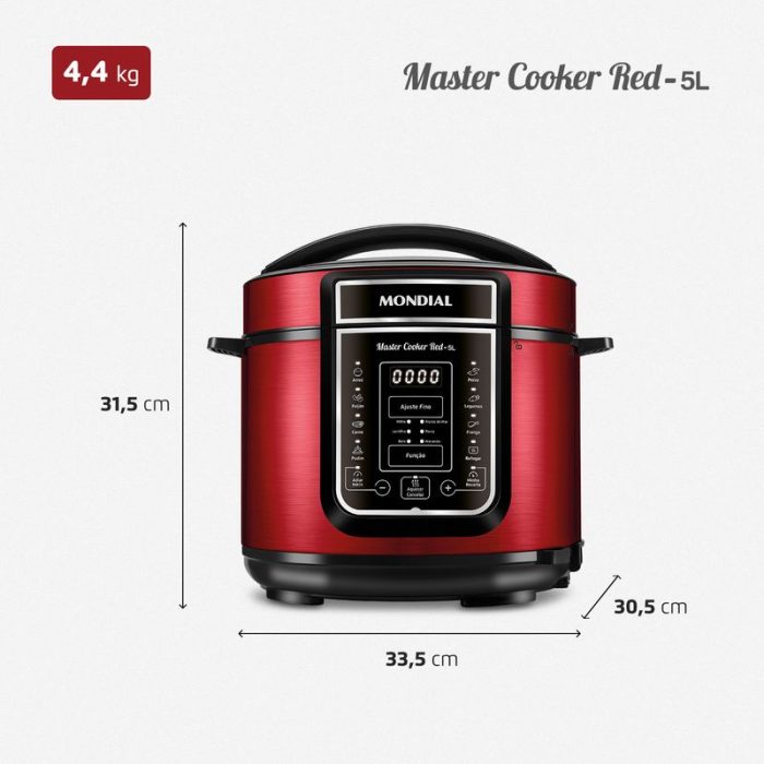 Panela de Pressão Elétrica Mondial Master Cooker Red PE-39 - Image 9